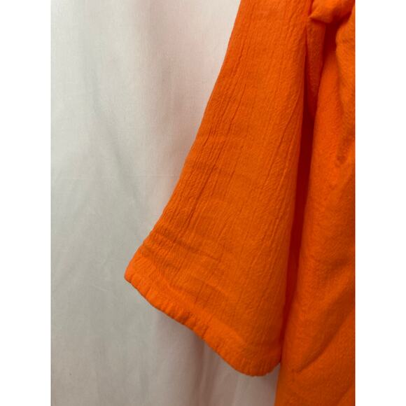 Vintage Dunes Orange Shell Buttons Long Shirt Textured Button Up Blouse Top - Picture 3 of 11